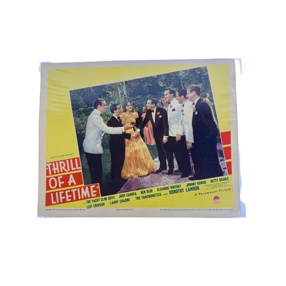 1937 Thrill of a Lifetime Original Lobby Card Betty Grable Paramount Film